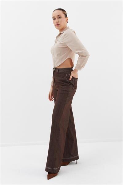 Fermuarlı Crop Gömlek  Bej