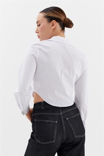 Fermuarlı Crop Gömlek Beyaz