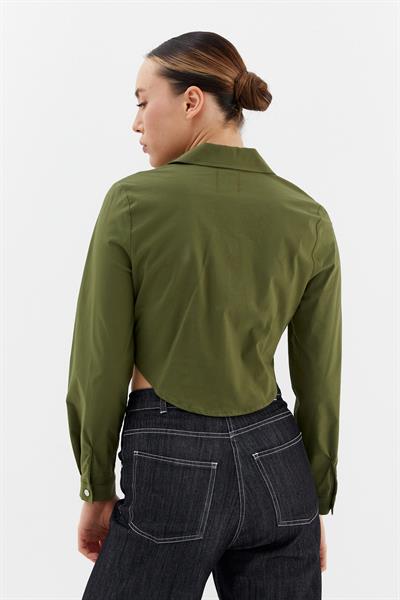 Fermuarlı Crop Gömlek Haki