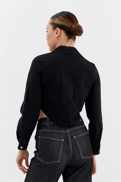Fermuarlı Crop Gömlek Siyah