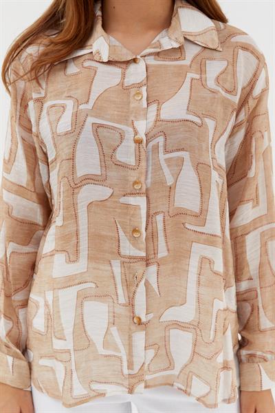 Geometrik Desenli İnce Gömlek Bej