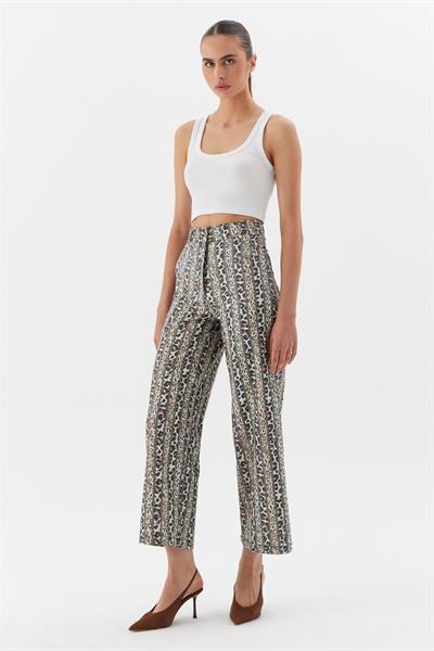 İnce Çizgi Leopar Denim Pantolon