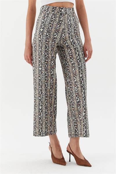 İnce Çizgi Leopar Denim Pantolon