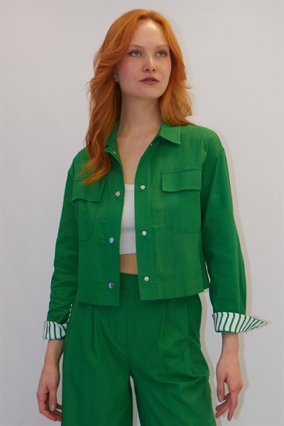 Kolları Çizgi Detaylı Takım Yeşil