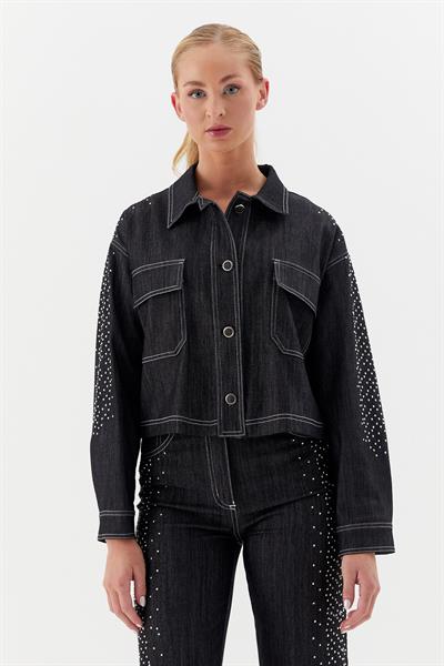 Kolları Taş Yapıştırmalı Ceket Siyah