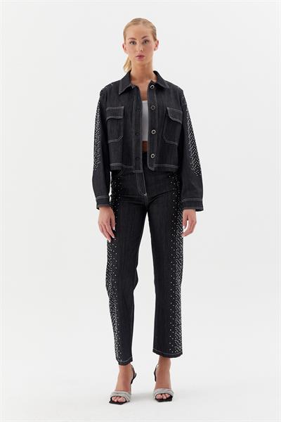 Kolları Taş Yapıştırmalı Ceket Siyah