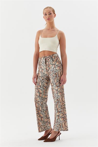 Leopar Desenli Kot Pantolon