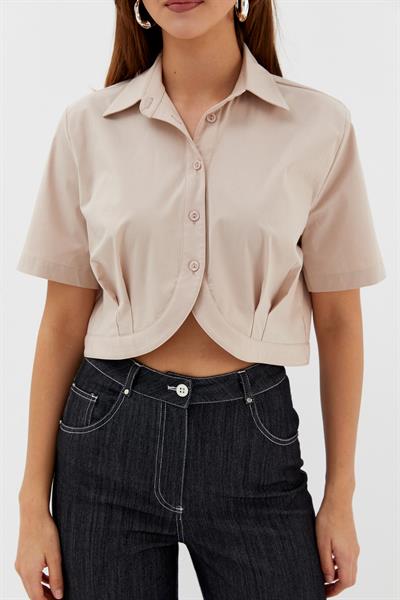 Likralı Poplin Bolero Bej