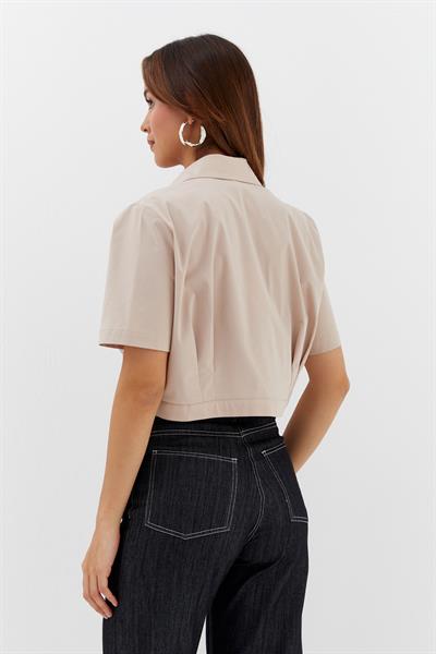 Likralı Poplin Bolero Bej