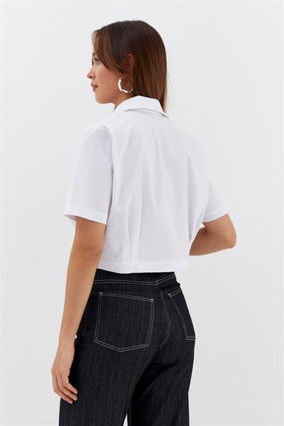 Likralı Poplin Bolero Beyaz