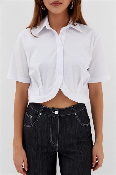 Likralı Poplin Bolero Beyaz