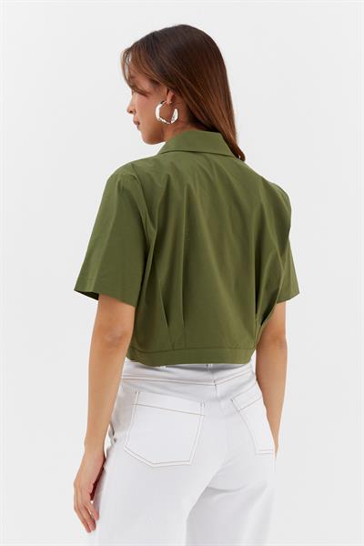 Likralı Poplin Bolero Haki