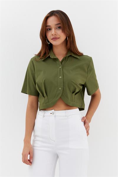 Likralı Poplin Bolero Haki