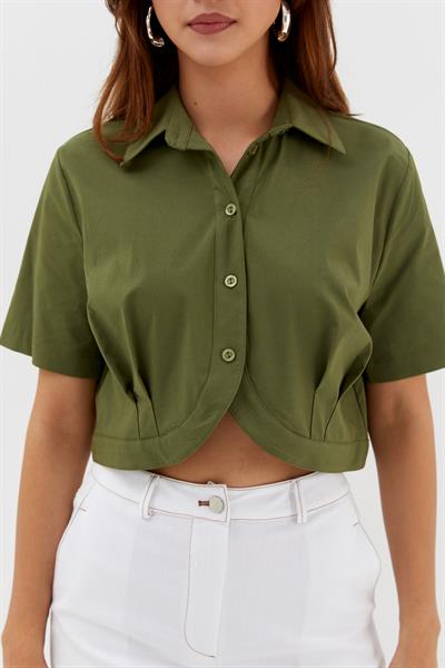 Likralı Poplin Bolero Haki