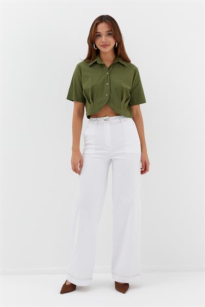 Likralı Poplin Bolero Haki