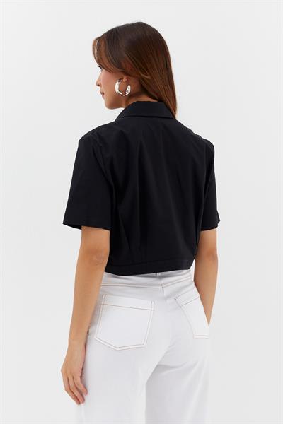 Likralı Poplin Bolero Siyah