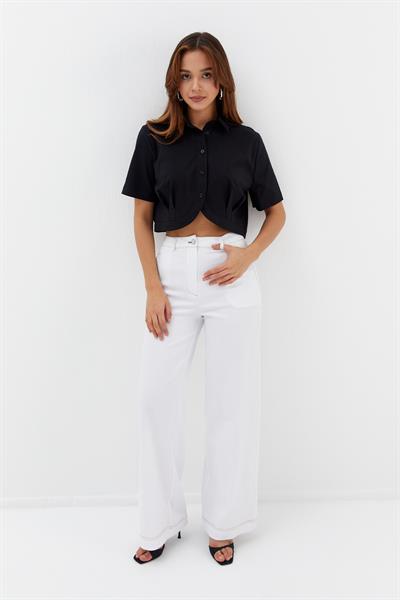 Likralı Poplin Bolero Siyah