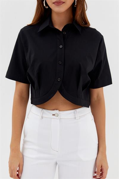 Likralı Poplin Bolero Siyah