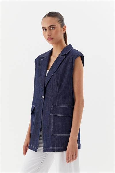Oversize Slim Yelek İndigo