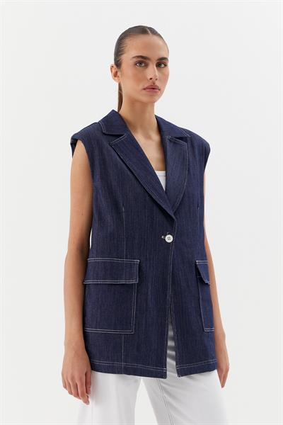 Oversize Slim Yelek İndigo