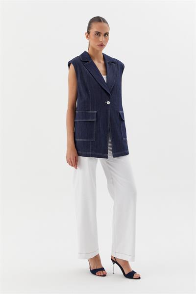 Oversize Slim Yelek İndigo