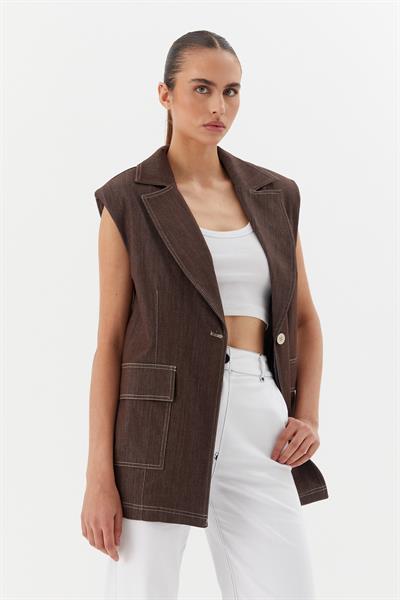 Oversize Slim Yelek Kahverengi