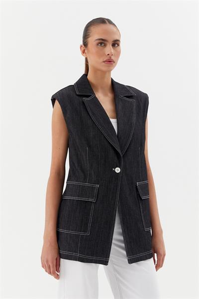 Oversize Slim Yelek Siyah