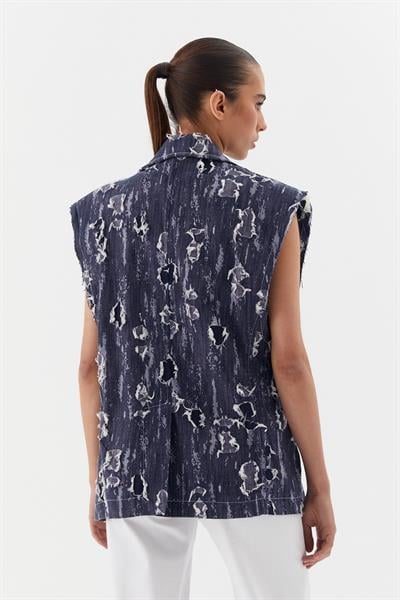 Oversize Yırtık Denim Yelek 