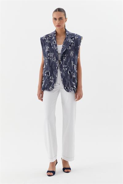 Oversize Yırtık Denim Yelek 
