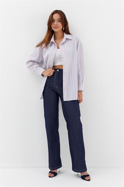 Renkli Çizgili Gömlek İndigo