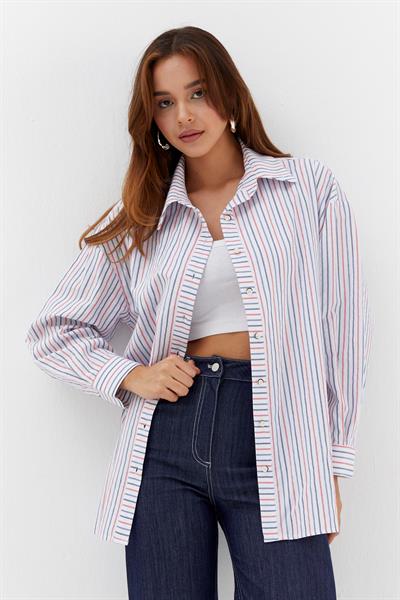 Renkli Çizgili Gömlek İndigo