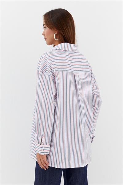 Renkli Çizgili Gömlek İndigo
