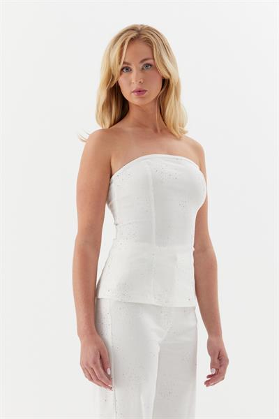 Serpme Taşlı Büstiyer Beyaz