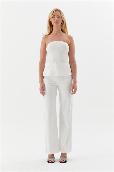 Serpme Taşlı Büstiyer Beyaz