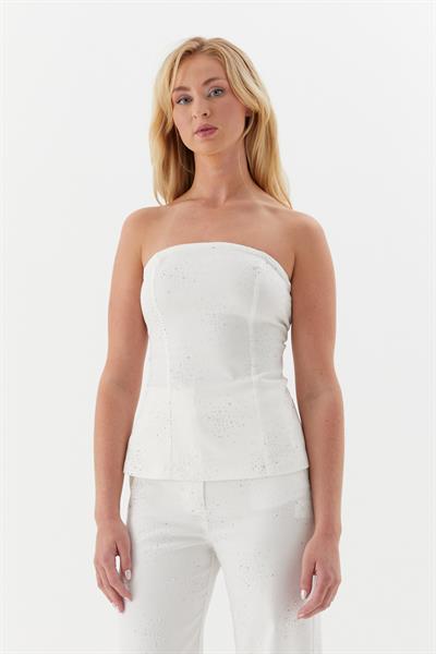 Serpme Taşlı Büstiyer Beyaz