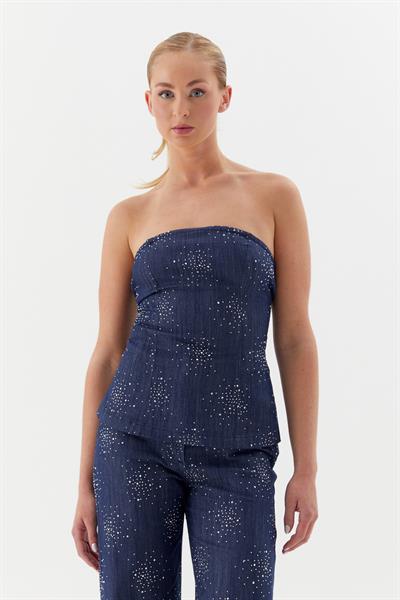 Serpme Taşlı Büstiyer İndigo