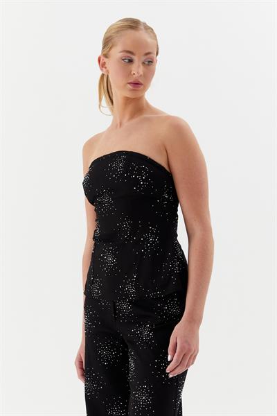 Serpme Taşlı Büstiyer Siyah