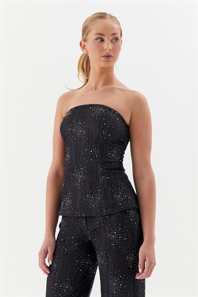 Serpme Taşlı Büstiyer Siyah/ Denim