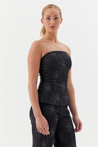 Serpme Taşlı Büstiyer Siyah/ Denim