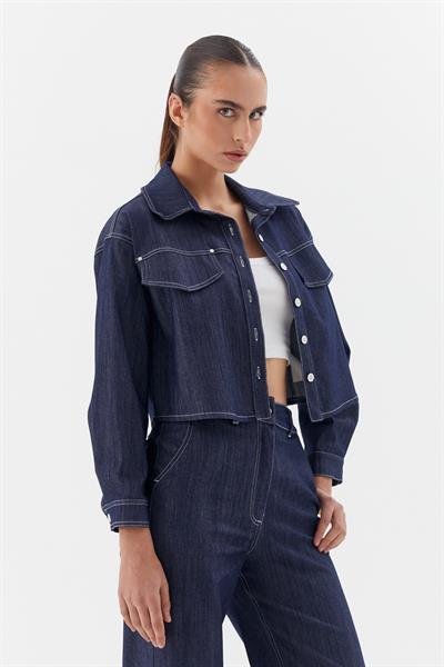 Slim Önü Cepli Ceket İndigo