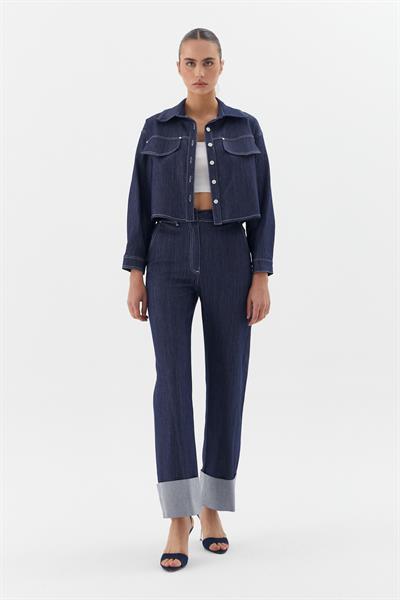 Slim Önü Cepli Ceket İndigo