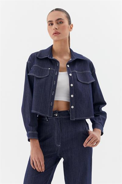 Slim Önü Cepli Ceket İndigo