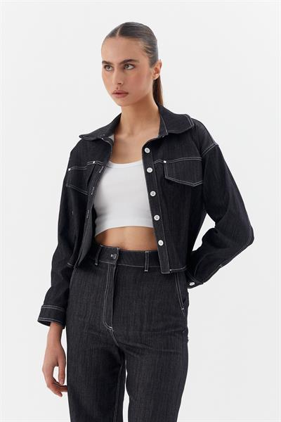 Slim Önü Cepli Ceket Siyah