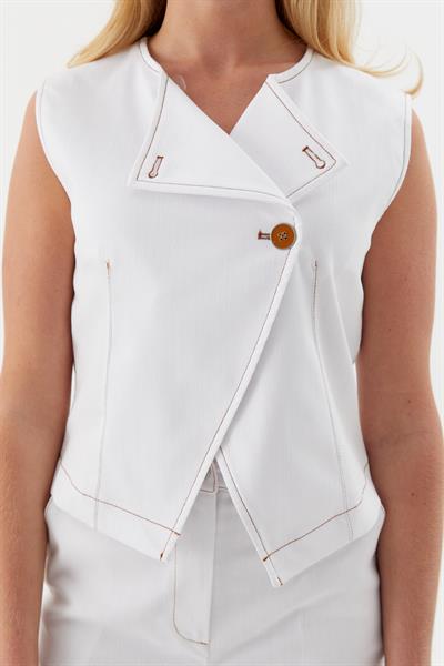 Slim Önü Düğmeli Yelek Beyaz