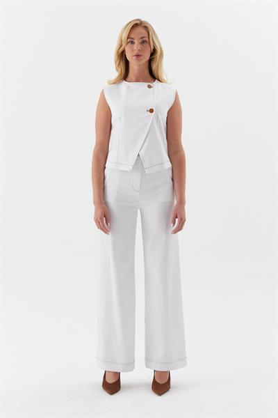 Slim Önü Düğmeli Yelek Beyaz