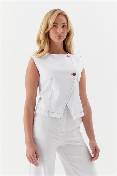 Slim Önü Düğmeli Yelek Beyaz