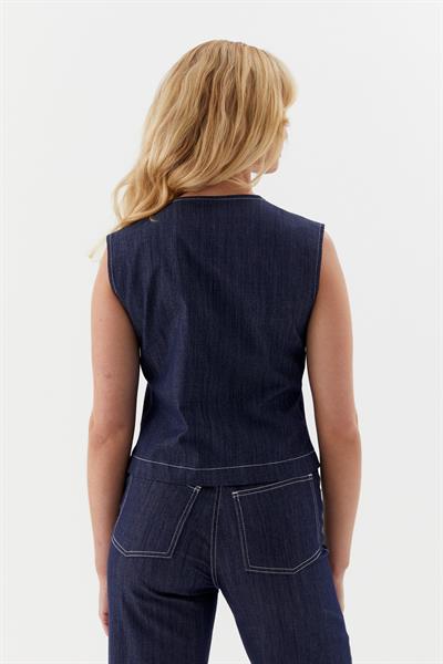 Slim Önü Düğmeli Yelek İndigo