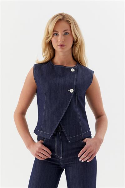 Slim Önü Düğmeli Yelek İndigo