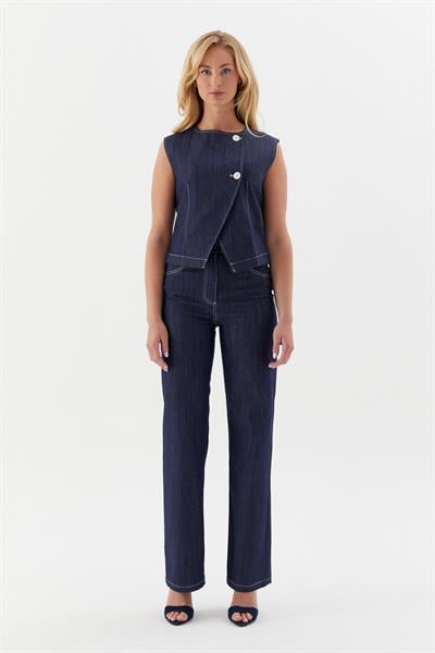 Slim Önü Düğmeli Yelek İndigo