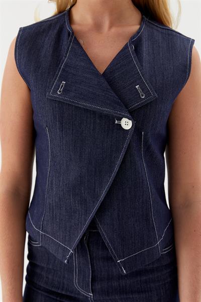 Slim Önü Düğmeli Yelek İndigo